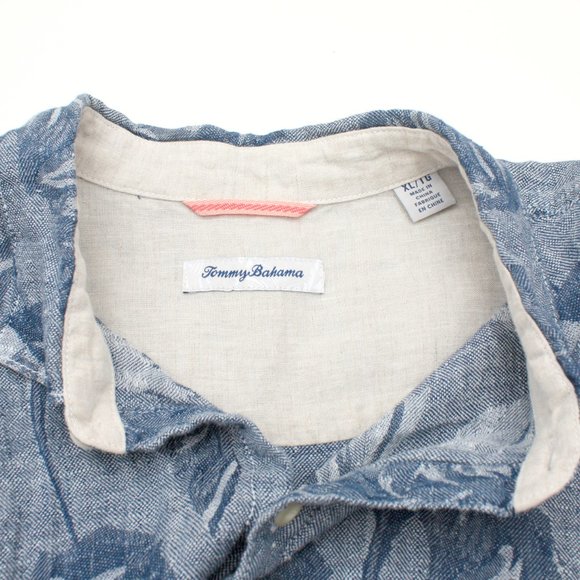 Tommy Bahama Men's Linen Floral Button Up Shirt Navy Blue XLTG - Picture 5 of 8